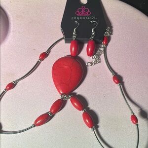 Paparazzi Red and Silver Jewelry Set